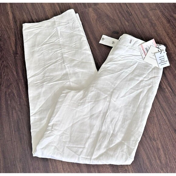 Anne Klein Women's Linen-Blend Mid Rise Wide-Leg Pants White Size 2 - Picture 5 of 12